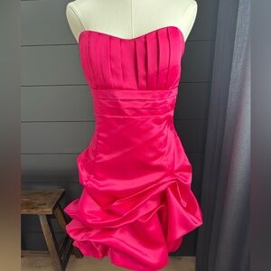 Cindy USA Hot Pink Strapless Dress Y2K Vintage Prom Party Barbie Hoco Sz Large